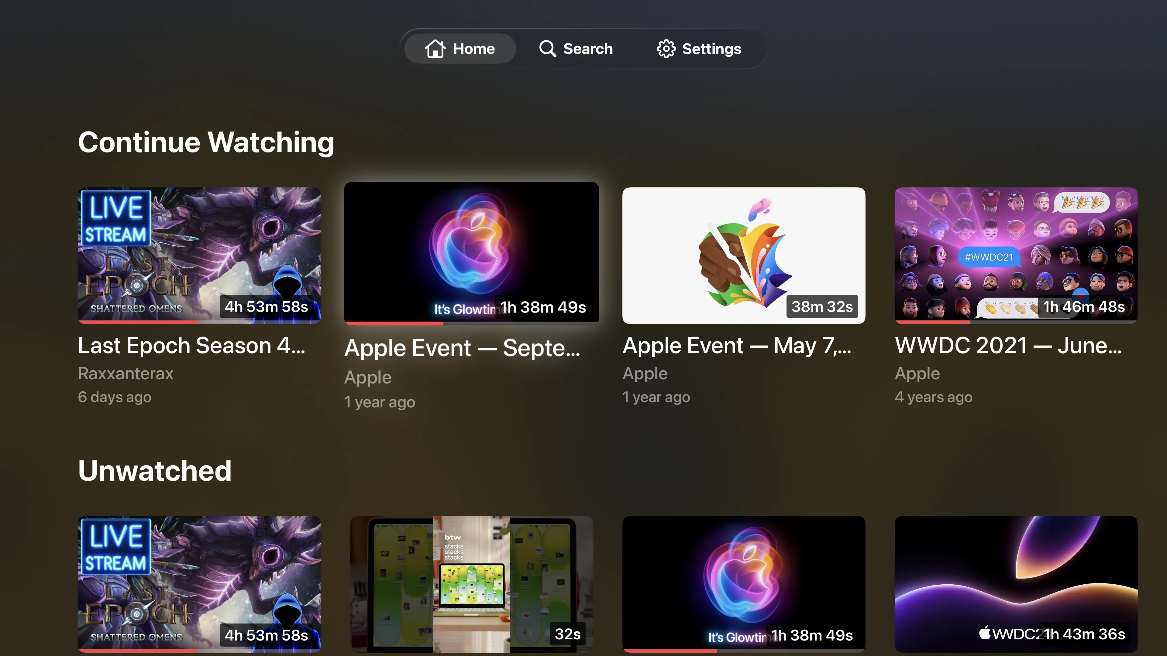 Apple TV home screen