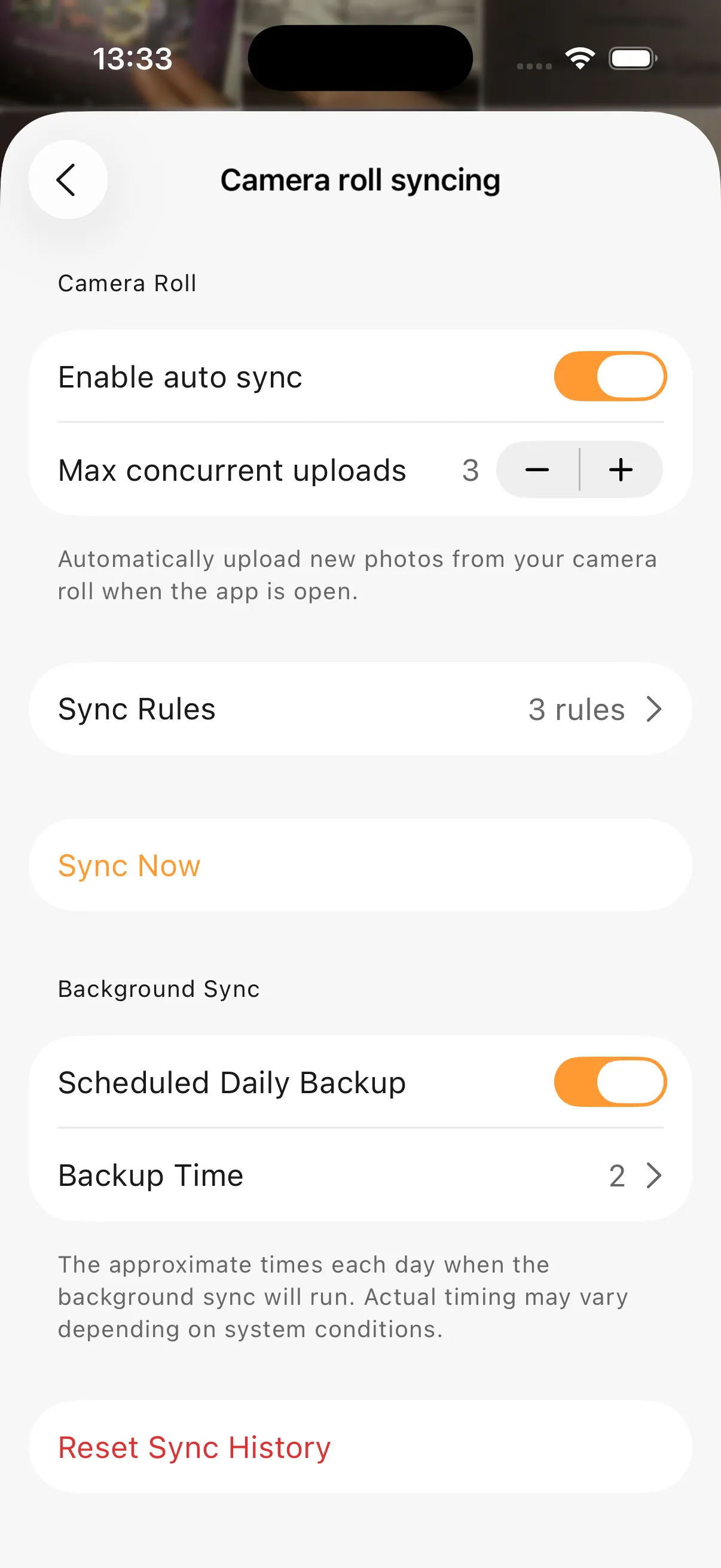 Photoflare – camera roll syncing settings